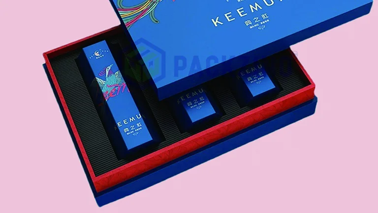 Luxury cosmetic gift box set with vibrant blue and red color scheme