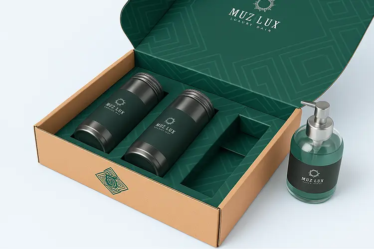 Custom printed skincare boxes with luxury insert for haircare bottles, ideal for premium brand presentation.