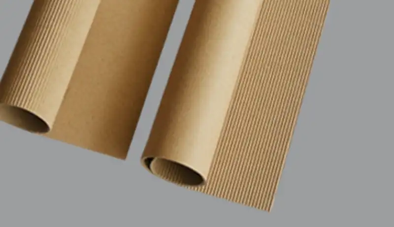 Rolled brown F flute paper with tight, fine corrugation lines