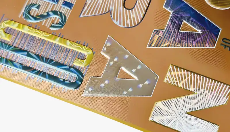 Cold foil stamping showing glossy metallic effects on luxury package