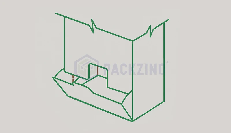 Dispenser box structure showing inner cut-out for easy product access.