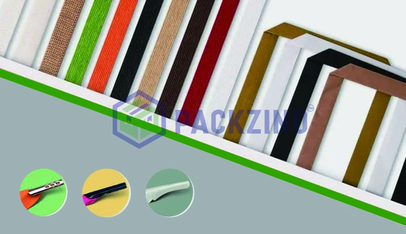 A variety of flat paper handles in multiple colors and styles