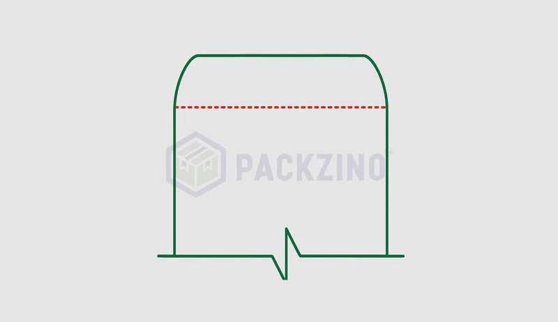 Rounded friction fit flap closure on top of envelope-style box.