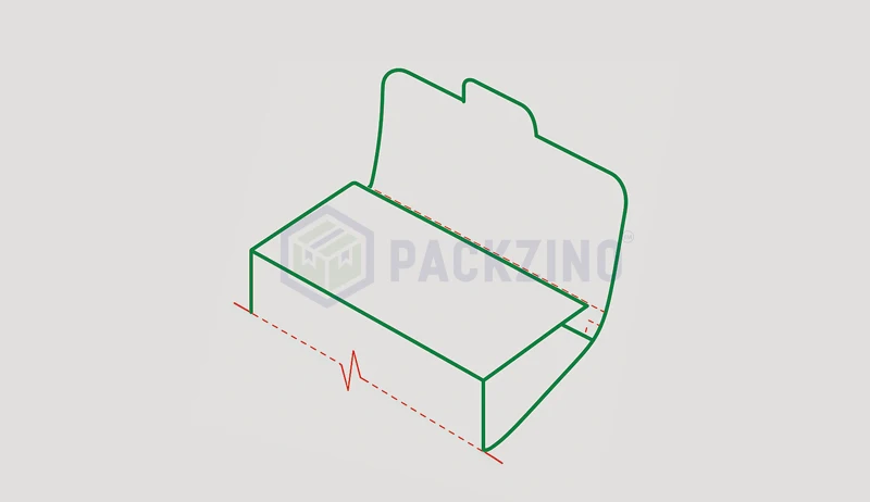 Gable-style paper box with curved flap for retail bag conversion.