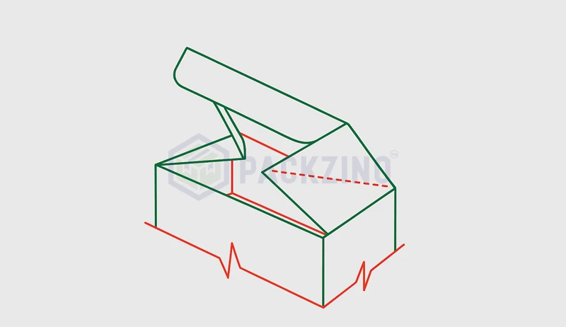 Folding box with angled gusset panel and reinforced side tucks.