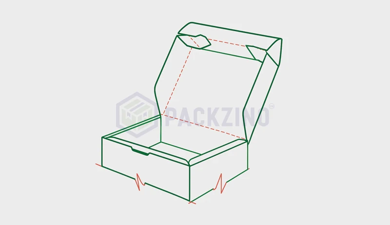 Flip top rigid box with angled lock cap flaps for secure closure.