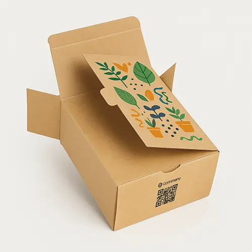 Kraft bookend box with decorative inner flap and floral print