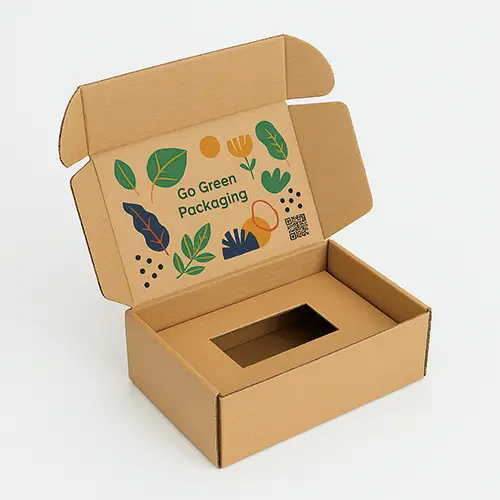 Kraft corrugated mailer with printed insert and Go Green lid design
