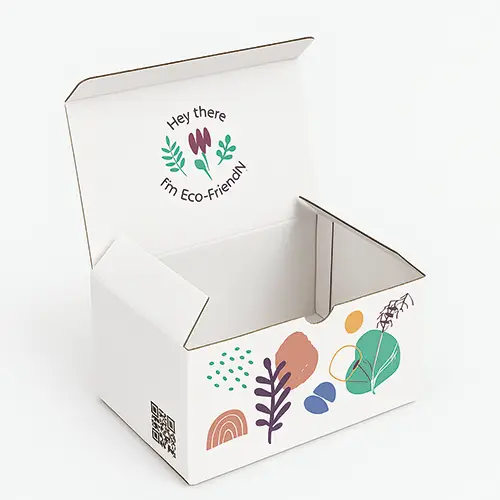 White corrugated reverse tuck end box with floral interior print