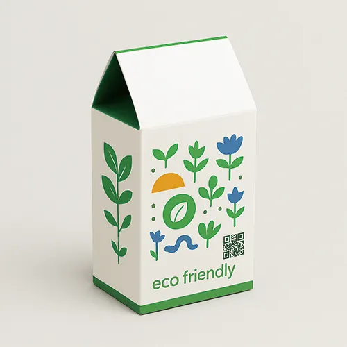 Eco-friendly gable carton with green base and leaf illustration design