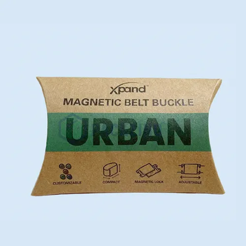 Kraft pillow box for accessories with green print and compact structure