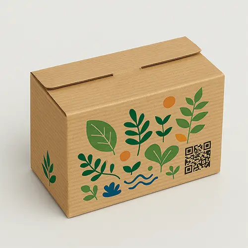Kraft slotted container with printed botanical design and secure flaps