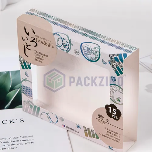 Custom folding carton with clear plastic window and printed frame