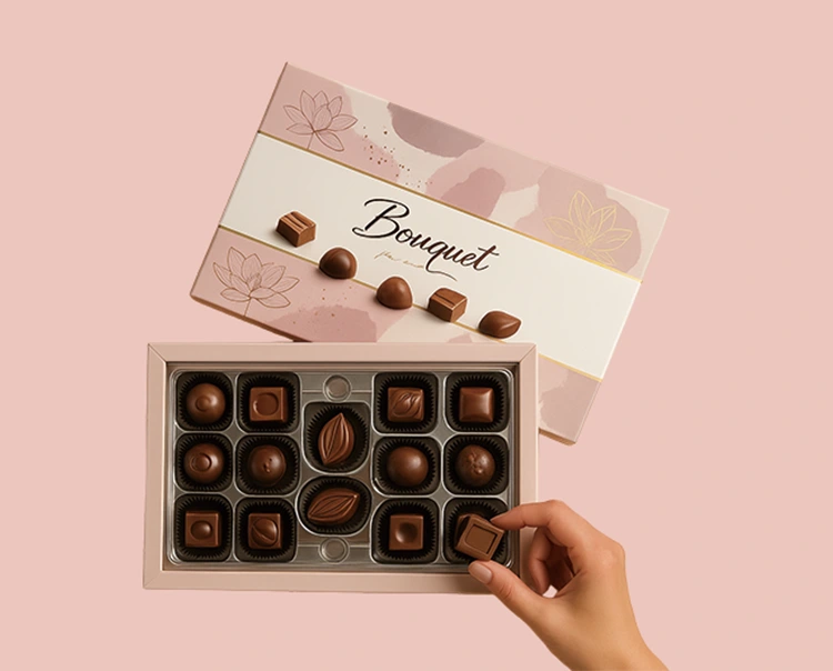 Elegant chocolate gift box with inner tray insert, ideal for premium confectionery presentation