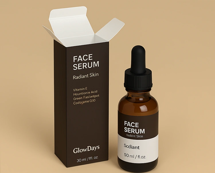 Custom printed folding carton box for face serum with minimalist branding for skincare packaging