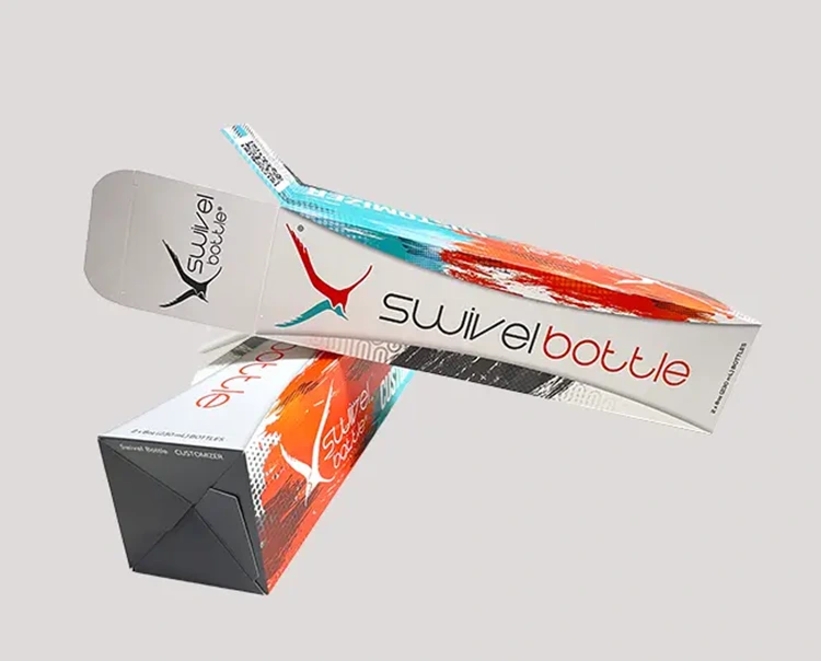 Folding carton box with colorful custom printing, designed for sports bottles or retail items