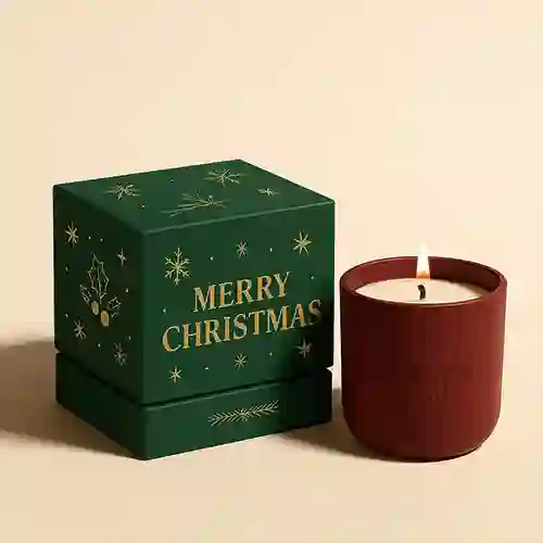 Custom Christmas candle box with festive gold print