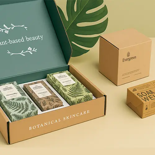 Custom eco friendly gift boxes with botanical print and insert for skincare or soap products