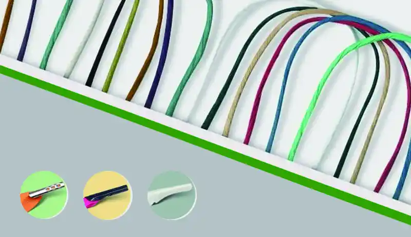 Assorted custom paper bag handles in various colors and end types for retail packaging