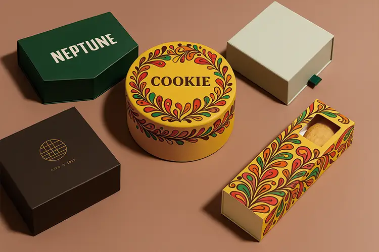 Custom rigid boxes in assorted shapes, colors, and prints for packaging
