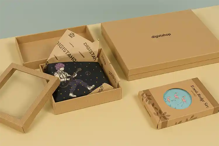 Eco friendly boxes in rigid structure with window, lid, insert and custom tissue paper display