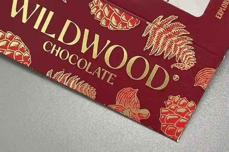 foil stamping on custom chocolate packaging for brand logo