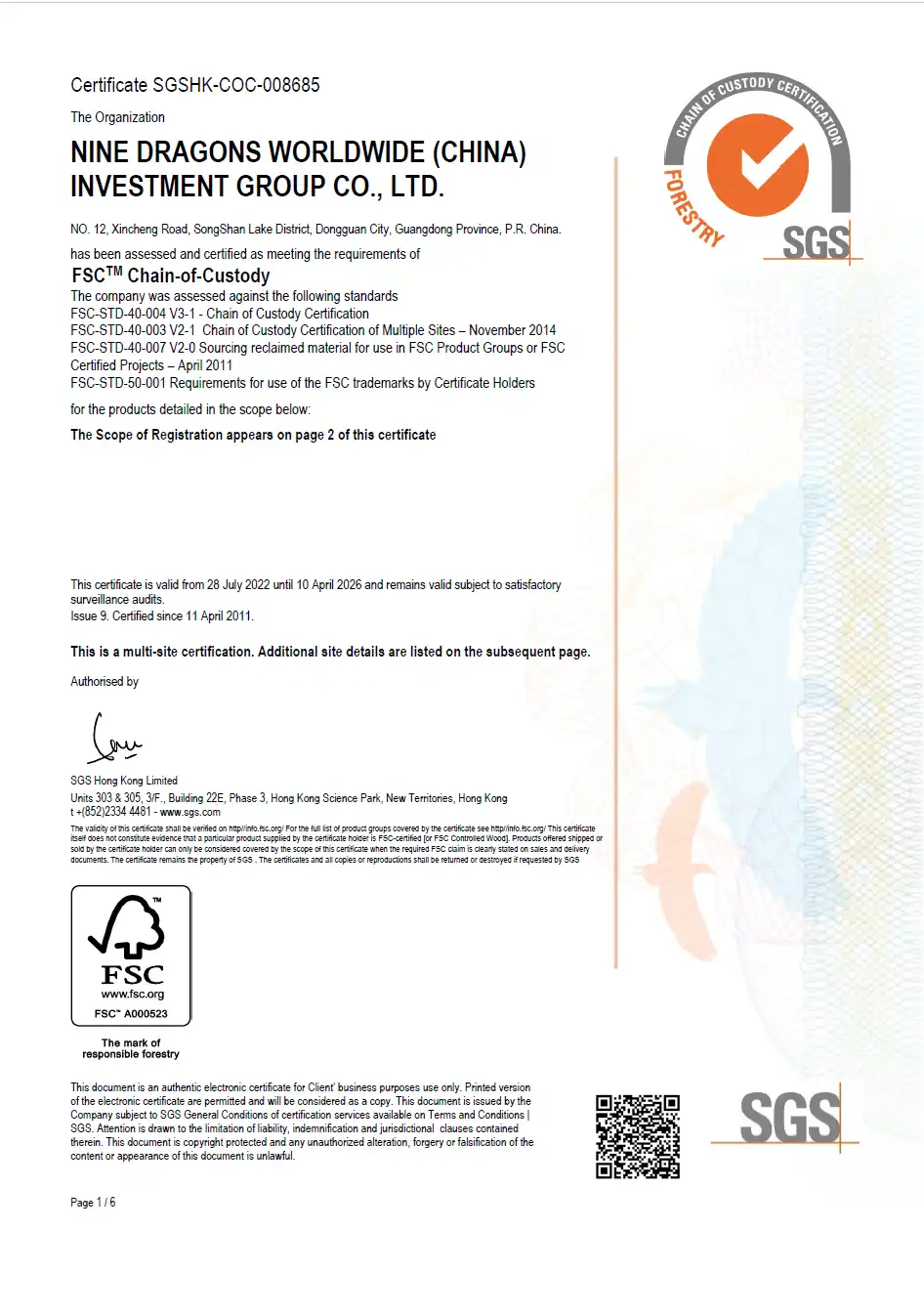 FSC certification showing responsible sourcing of paper packaging material