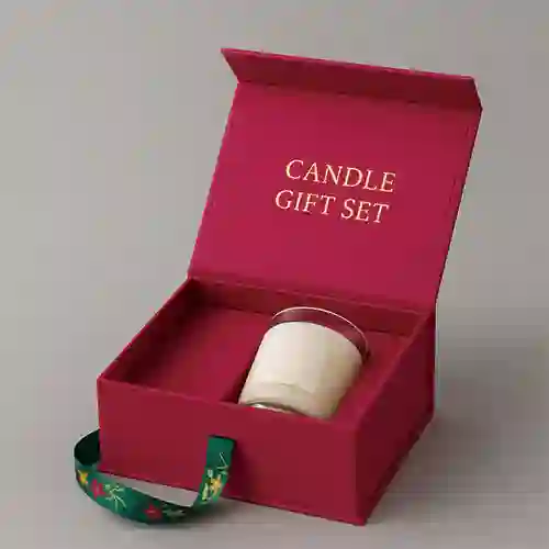 Red luxury candle gift box with EVA insert and ribbon handle