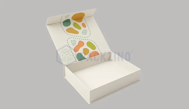 Flip lid rigid box with magnetic closure and full inner print.