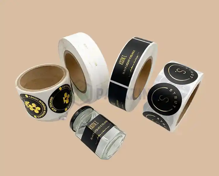 Personalized food labels on rolls and jars for honey and seasoning use