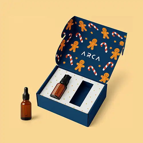 Printed corrugated gift box with essential oil dropper bottle insert