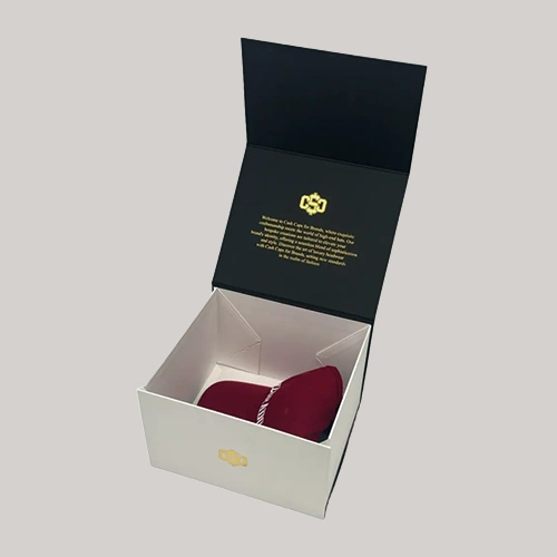 Printed rigid box for hat packaging with velvet interior