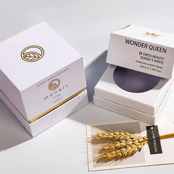 Elegant rigid packaging boxes for cosmetics and candles in white finish