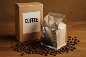 Coffee box with inner degassing pouch for aroma preservation
