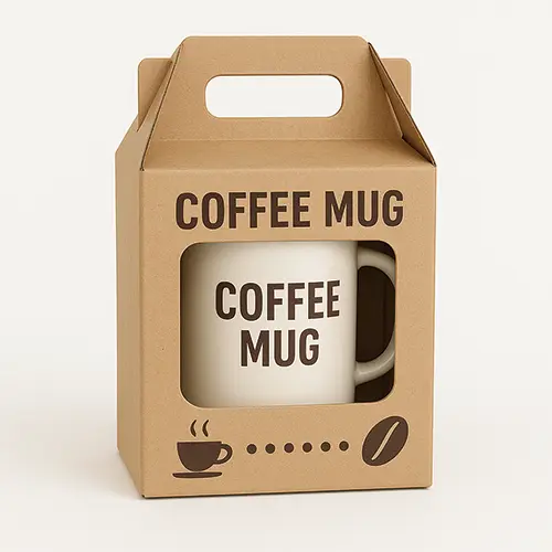 Kraft coffee mug packaging box with window design for gifting and retail display