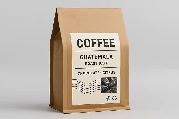Coffee packaging label design with foil stamping and spot UV finish