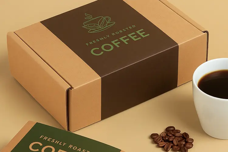 Kraft coffee subscription packaging box with printed sleeve for monthly deliveries