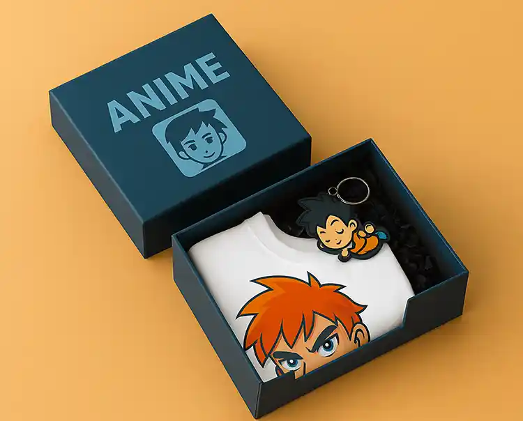 Custom printed apparel box with anime design for T-shirts and merchandise