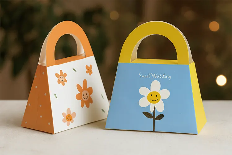 Custom candy boxes for wedding favors shaped like handbags