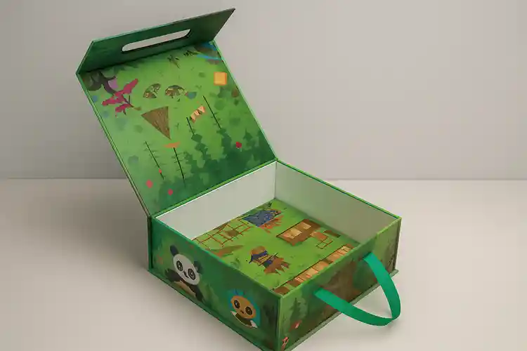 Custom printed folding carton toy packaging with handle