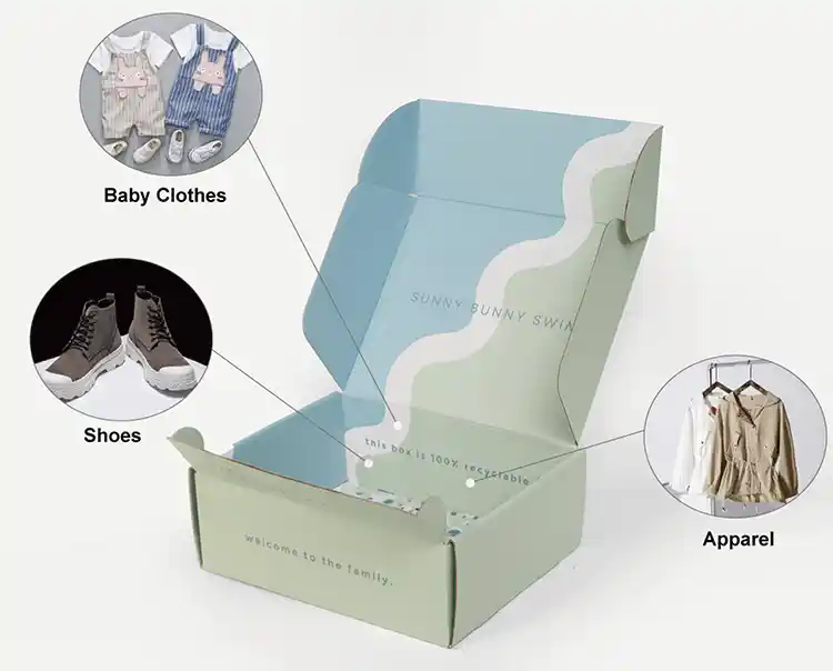 Eco-friendly apparel box made from recyclable paperboard for baby clothes, shoes, and apparel