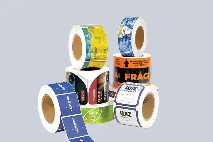 Custom printed FDA-compliant roll labels for supplement packaging, suitable for manual or auto application.