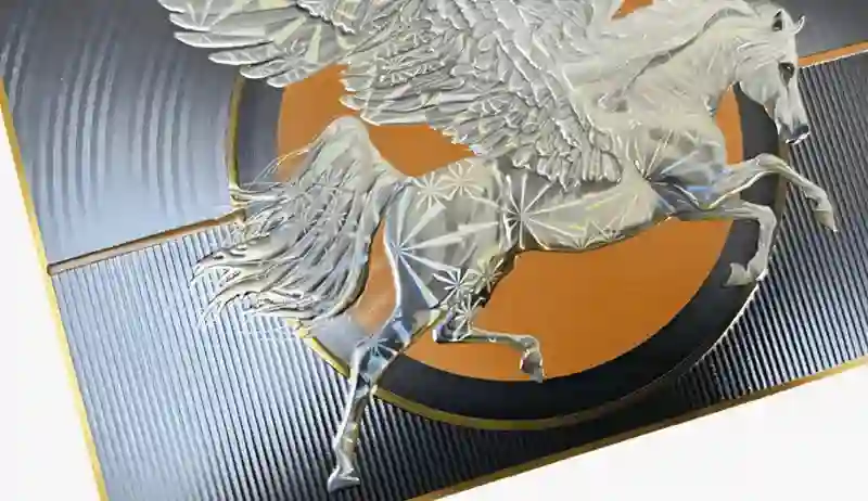 Holographic foil stamping with embossed pegasus design on packaging box