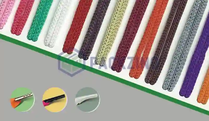 Various colorful nylon rope handles arranged in rows