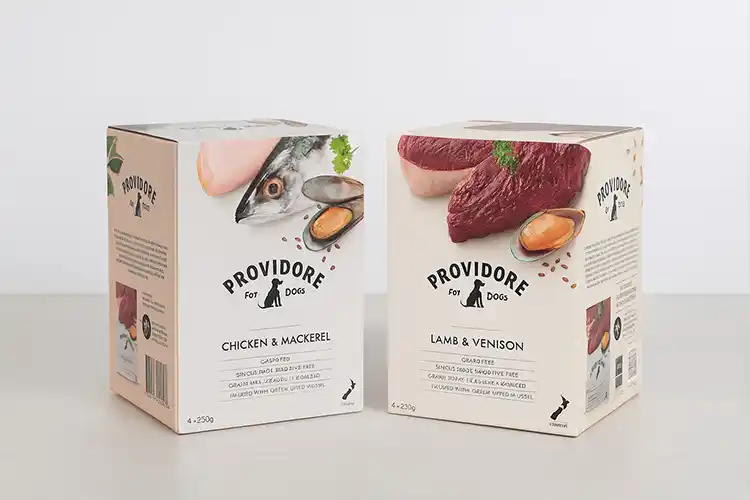 Premium custom printed pet food packaging boxes with ingredients
