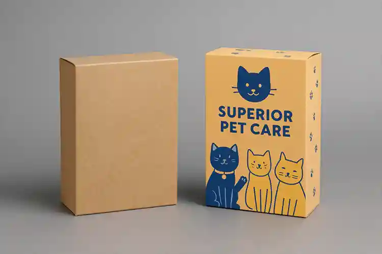Eco-friendly custom pet packaging box with cat illustration