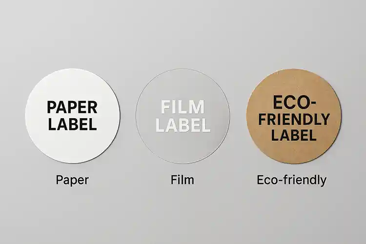 Paper label, film label, and eco-friendly kraft label compared side by side