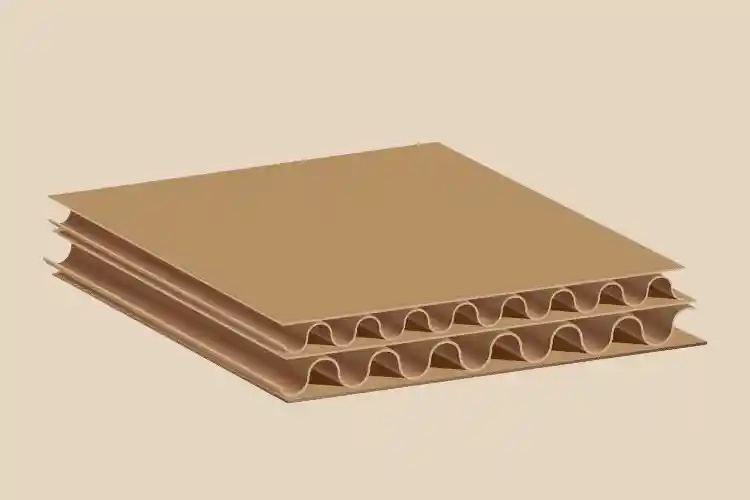 Diagram of double-wall corrugated cardboard with two layers of fluting, providing stronger stacking support.