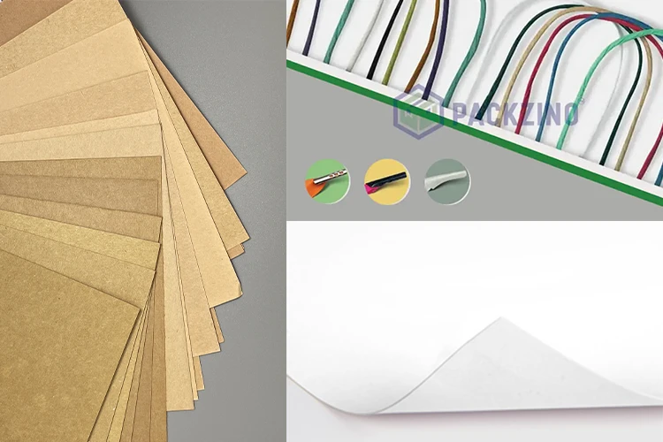 Paper bag materials and handle types including kraft, coated, and twisted rope