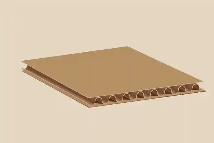 Close-up view of single-wall corrugated cardboard showing one layer of fluting between two liners.